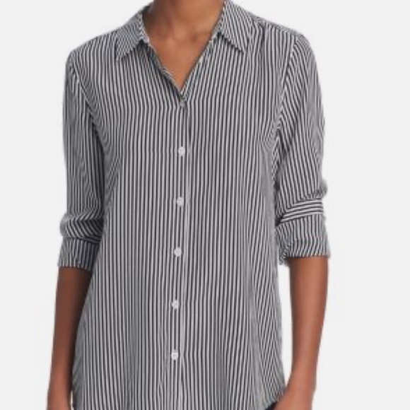 Vintage Ann Taylor Silk Striped Button Down Shirt - Picture 1 of 6